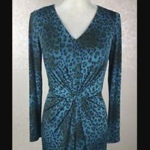 Tahari Arthur Levine Leopard Dress Teal